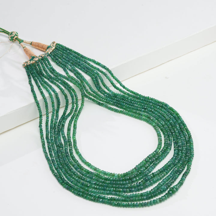 Real Emerald Faceted 8 strand layered Rani Haar Necklace