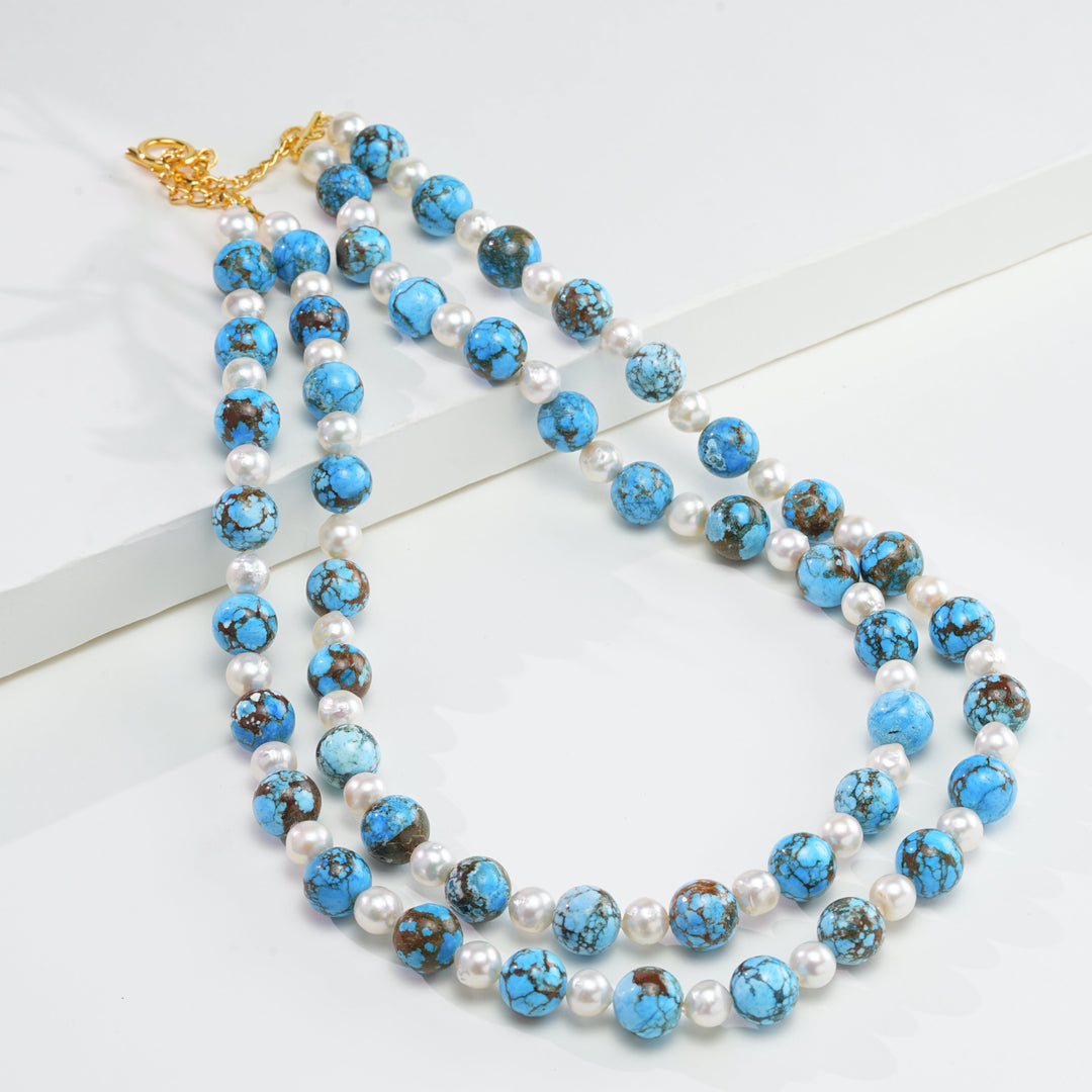 Original Turquoise and Pearls 2 Strand Haar