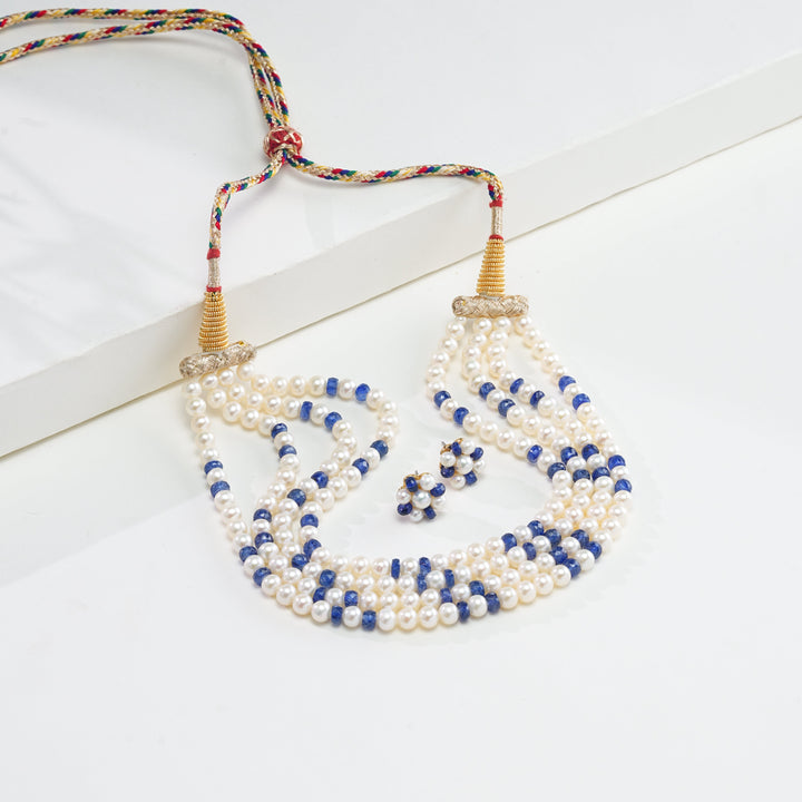 Pure Pearls and Real sapphire 4 strand choker and earring set