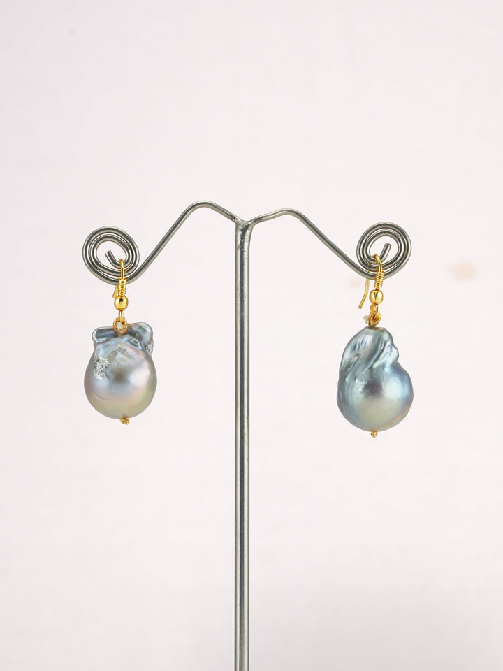 Baroque Grey Pearl Drop Hook Earring