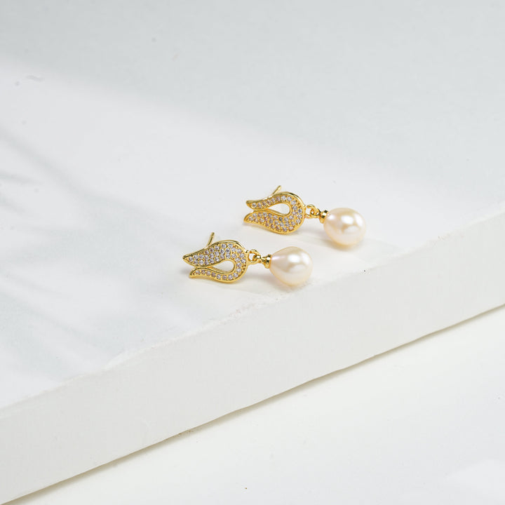 Pure Pearls Drop Earrings with powder AD stones