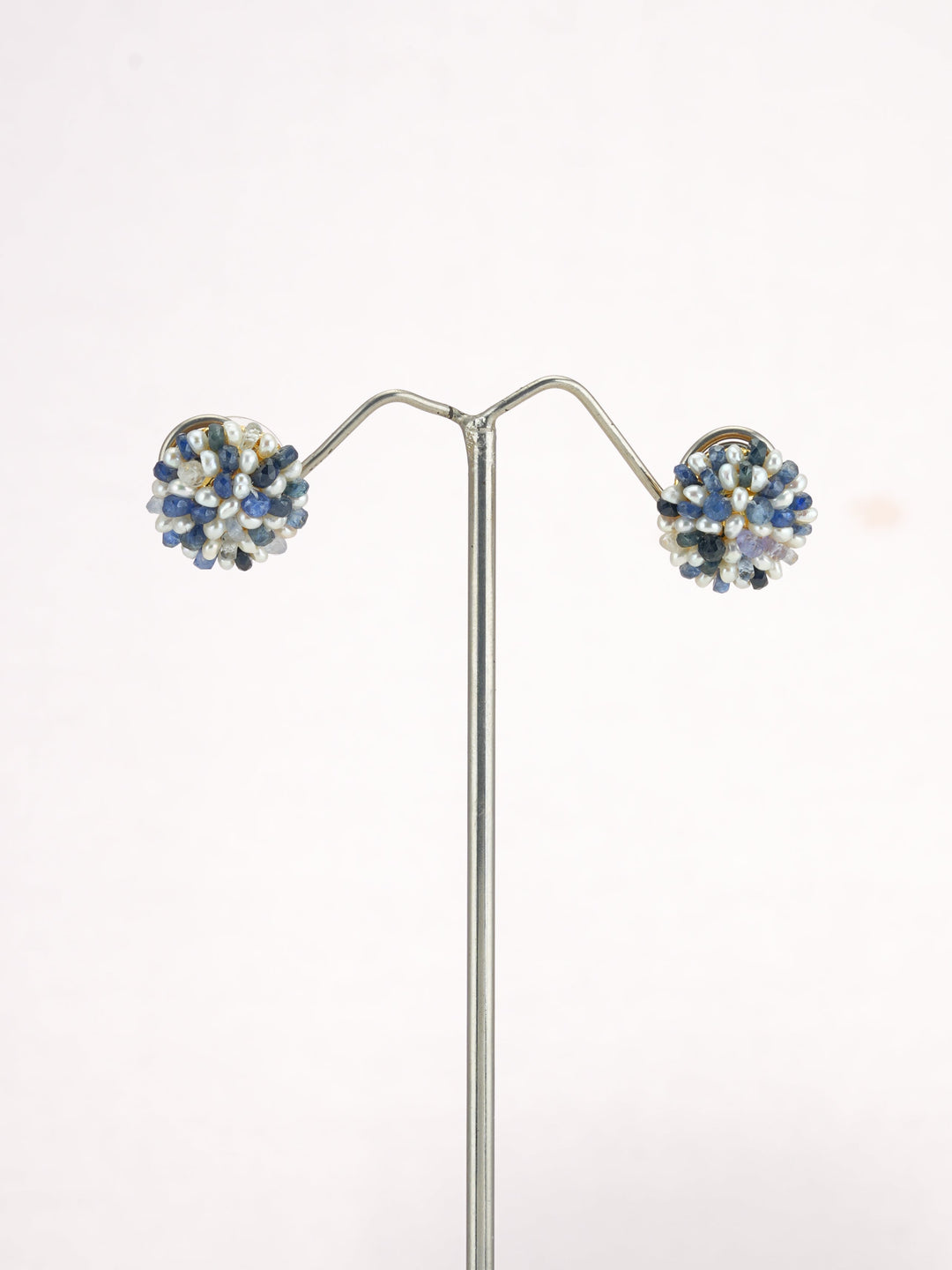 Real Sapphire and Seed Pearl Stud Earrings