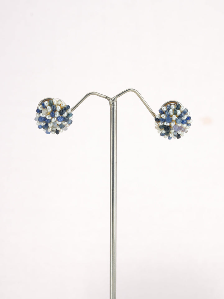 Real Sapphire and Seed Pearl Stud Earrings