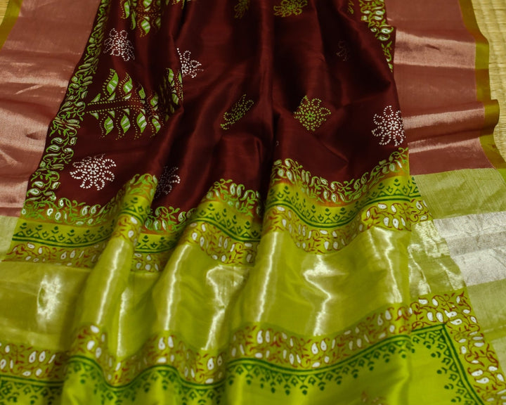 Uppada Silk Garnet Red Silver-zari Jugalbandhi Garnet Garden Saree | SHOBITAM