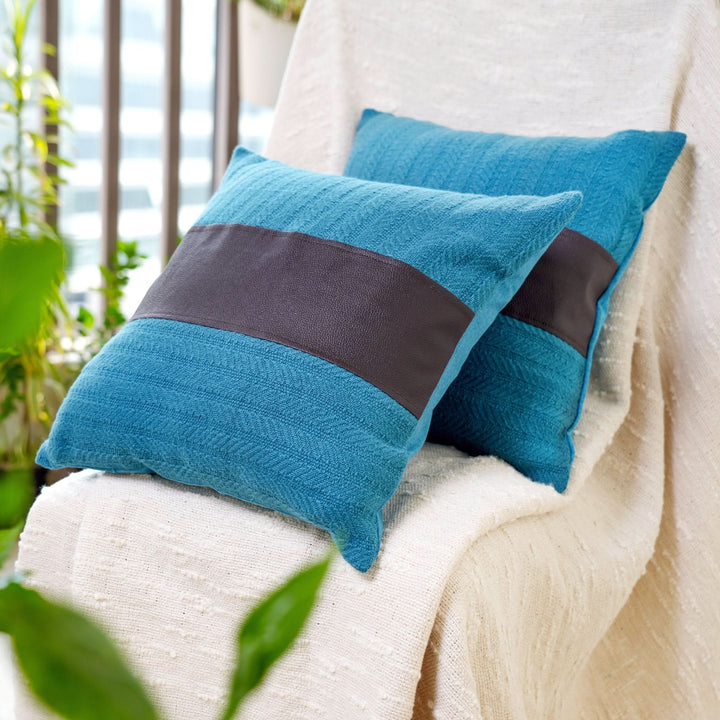 Nilambari Cushion Covers Crystal Teal, 16" x 16", Pack of 2-SHOBITAM