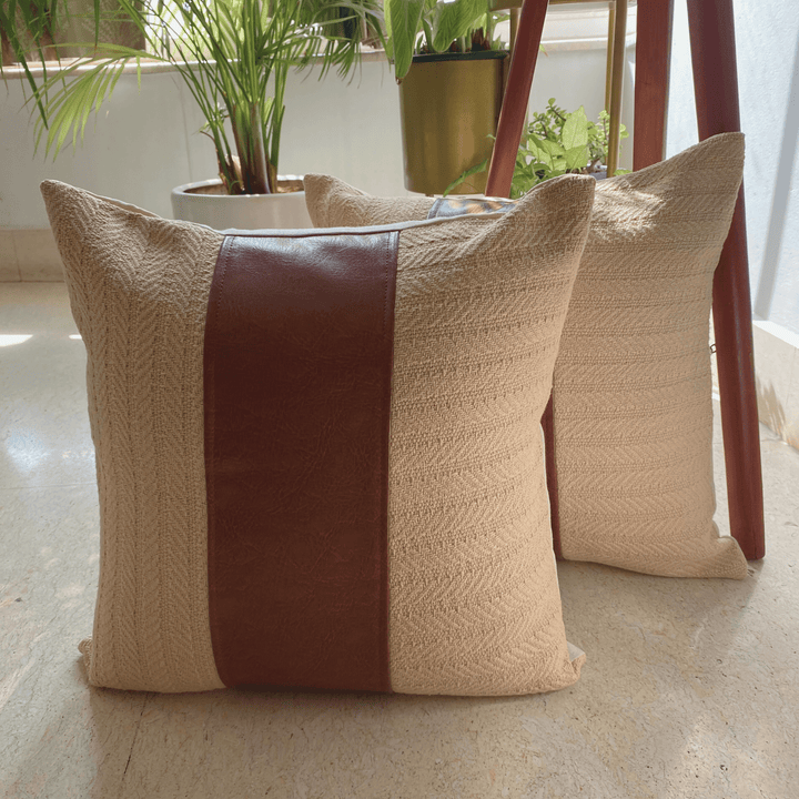 Minimial Beige Cushion Covers Stone Beige, 16" x 16", Pack of 2-SHOBITAM