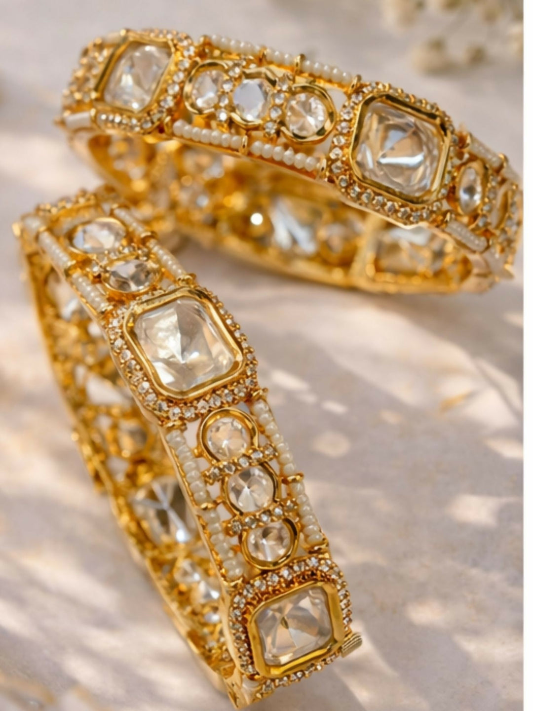 Gold Plated Wedding Polki Moissanite Bangles | SHOBITAM