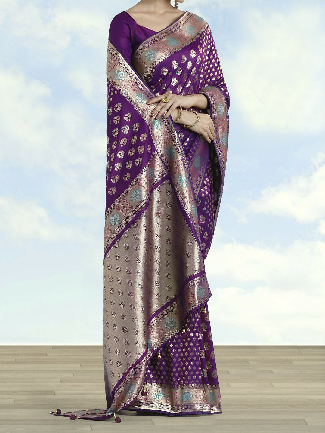 Purple Colour Banarasi Silk Zari Weaving Saree | SHOBITAM