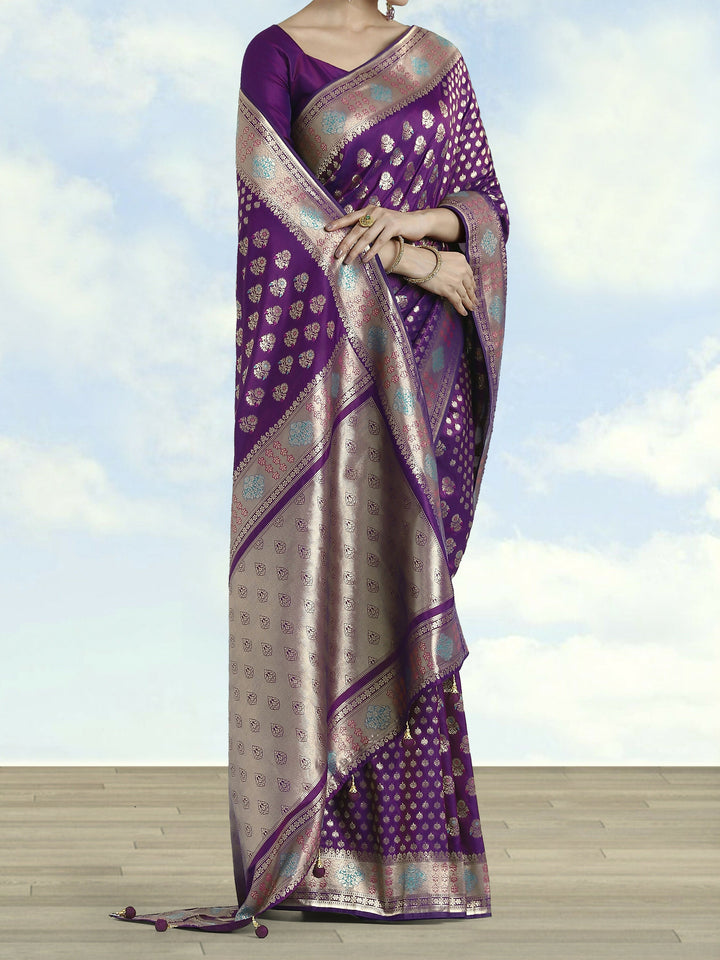 Purple Colour Banarasi Silk Zari Weaving Saree | SHOBITAM