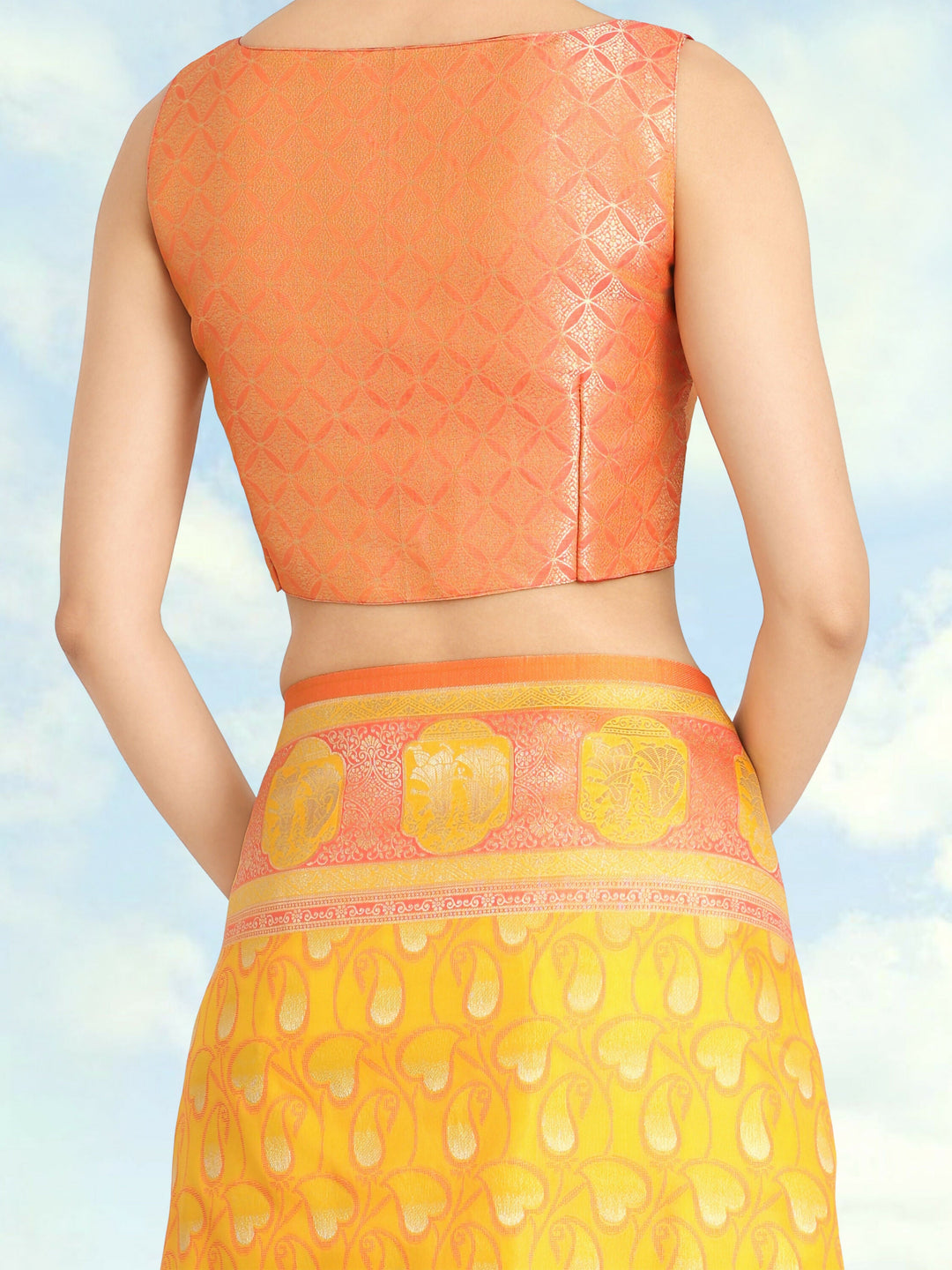 Yellow Color Weaving Semi Banarasi Silk Saree| SHOBITAM
