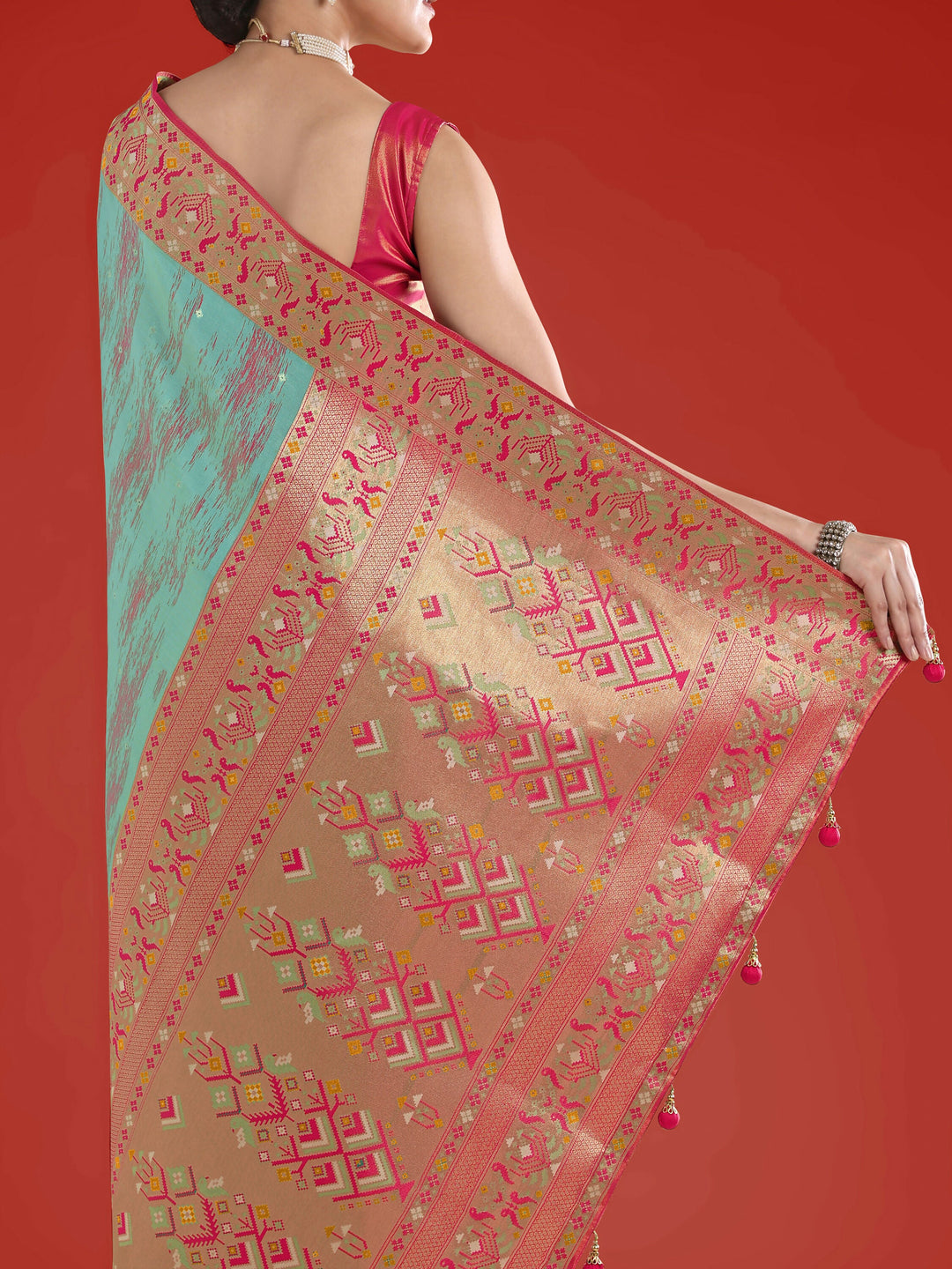 Sky blue Color Semi Banarasi Tissue Silk Paithani Woven Saree | SHOBITAM