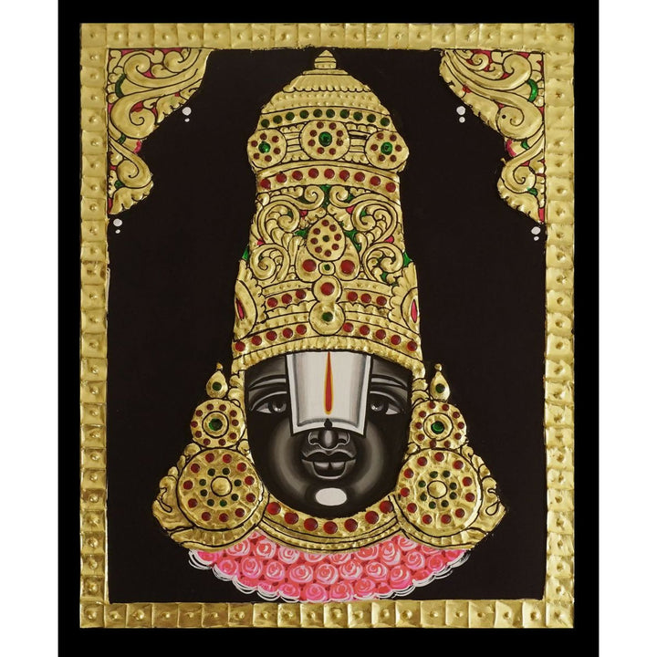 10x8" Balaji Face Tanjore Painting, Authentic With 22 Ct gold Foil and Jaipur Gemstones ,Unframed | SHOBITAM