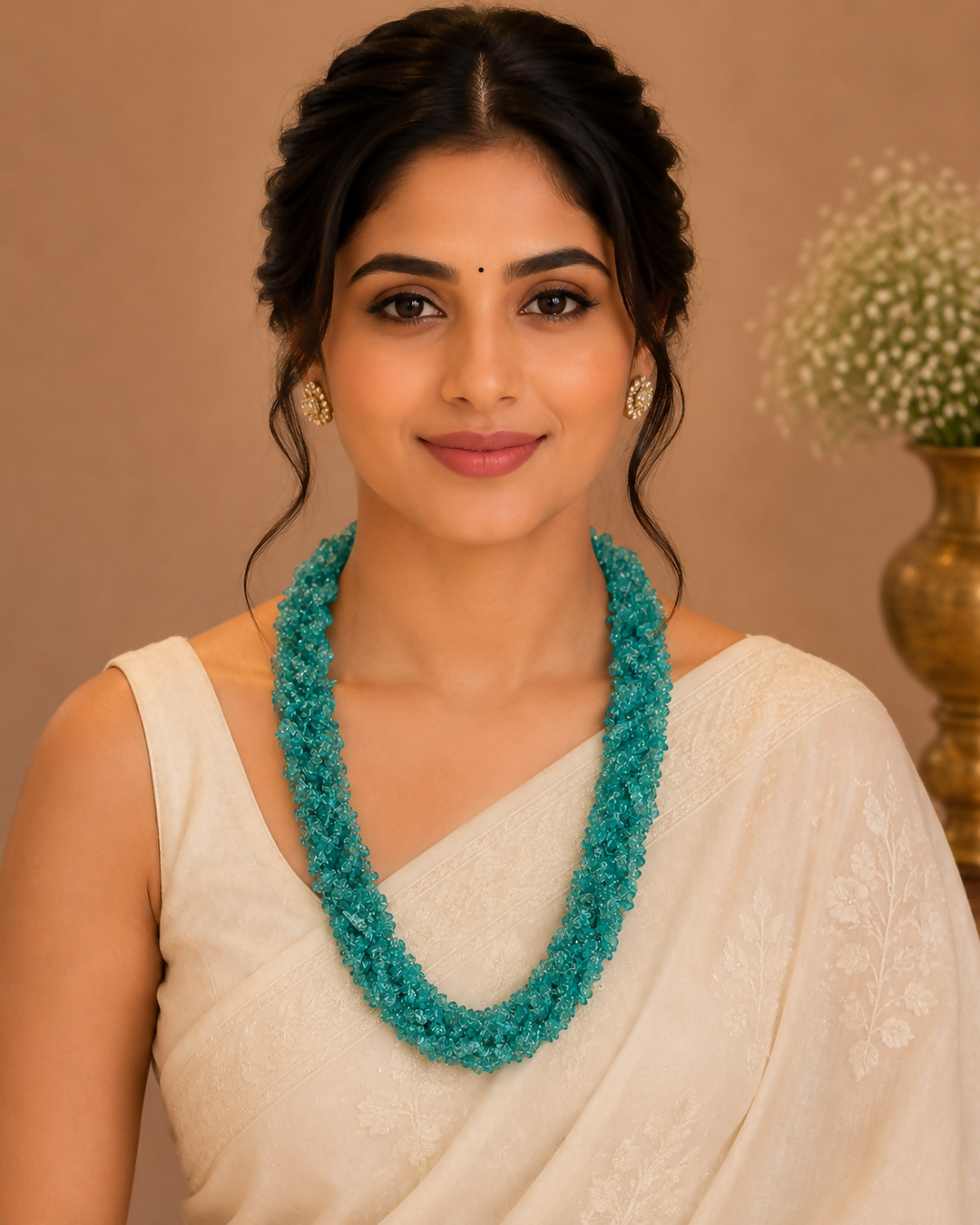 Raw Ocean Blue Apatite Woven Chip Bead Statement Necklace | SHOBITAM