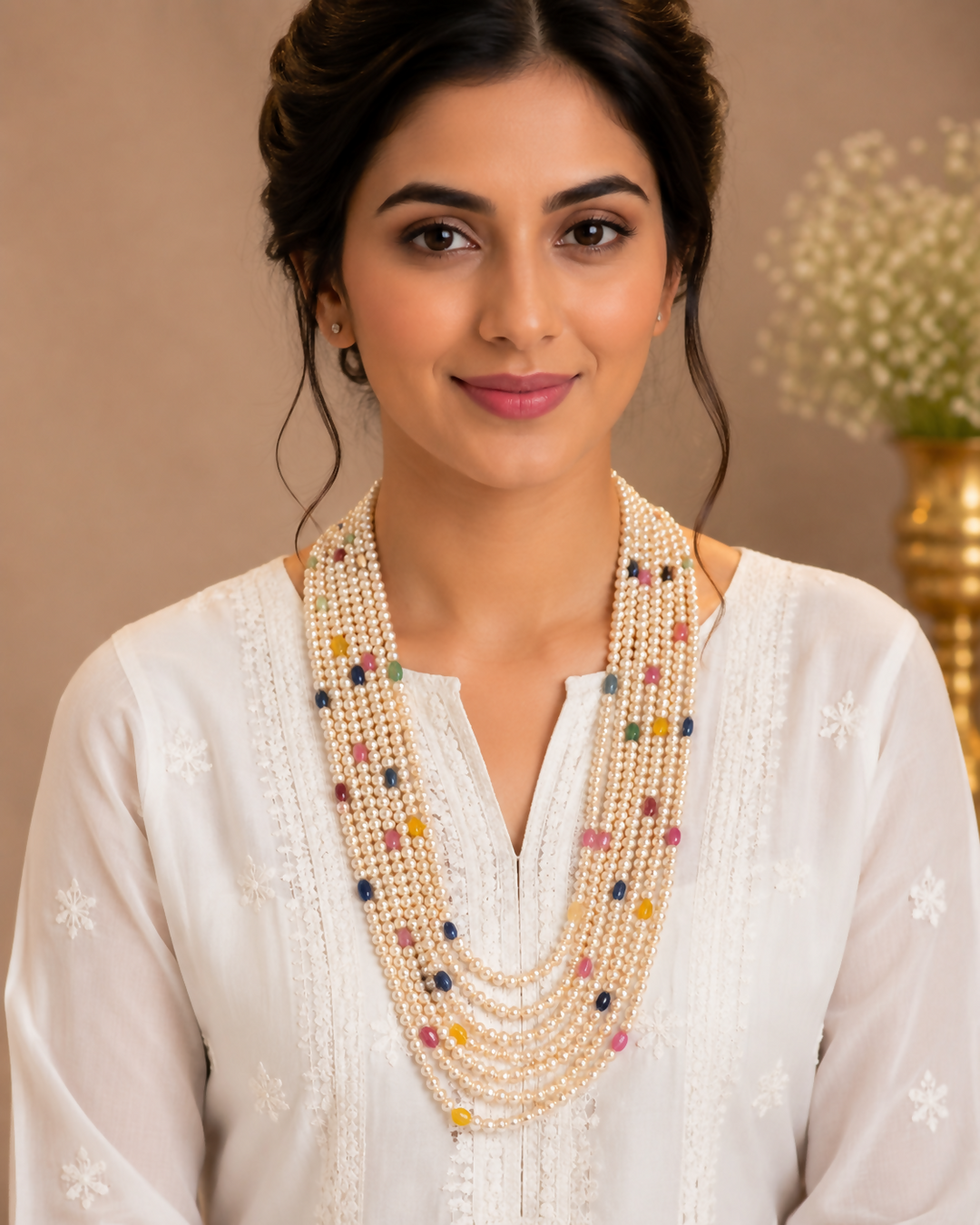 Rangmala Pearl Necklace- Natural Sapphires & Pearls | SHOBITAM