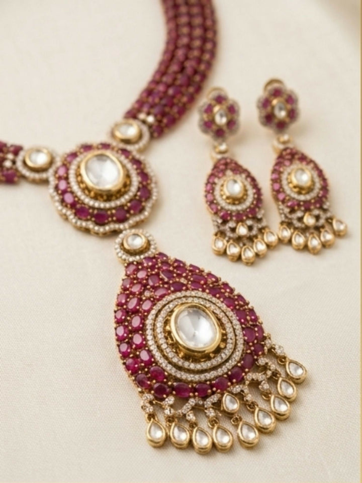 Polki Victorian Style Polki Necklace Set | SHOBITAM