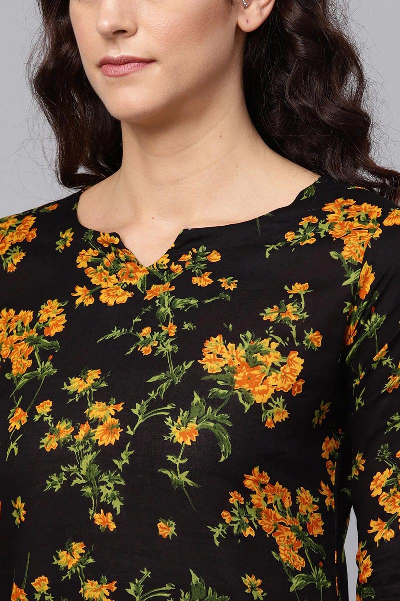 Regular Wear Rayon Blend Fabric Printed Black Color Simple Kurti  | SHOBITAM
