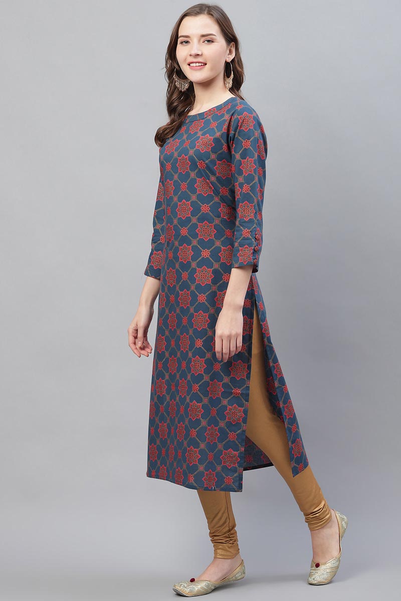 Cotton Printed Simple Daily Wear Kurti | SHOBITAM