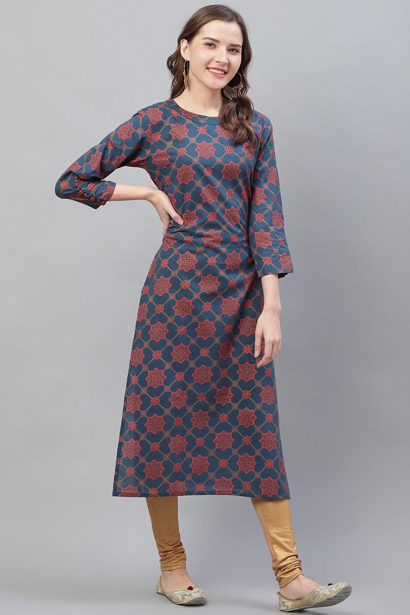 Cotton Printed Simple Daily Wear Kurti | SHOBITAM