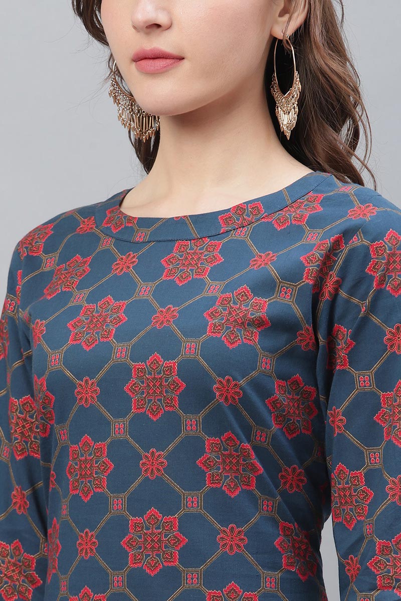 Cotton Printed Simple Daily Wear Kurti | SHOBITAM