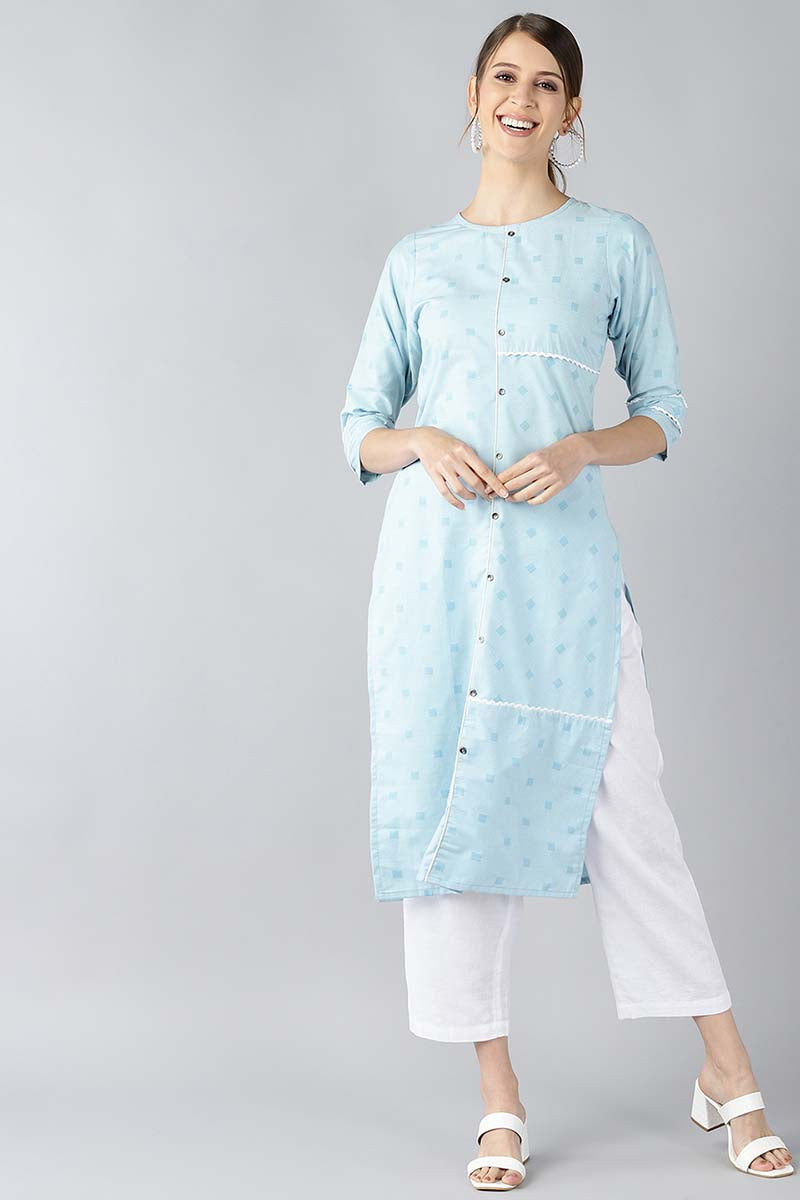 Women Blue Floral Printed Kurta | SHOBITAM