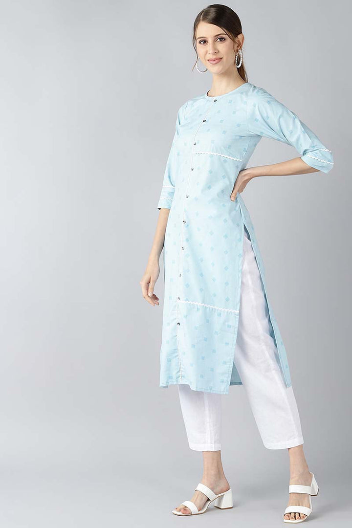 Women Blue Floral Printed Kurta | SHOBITAM