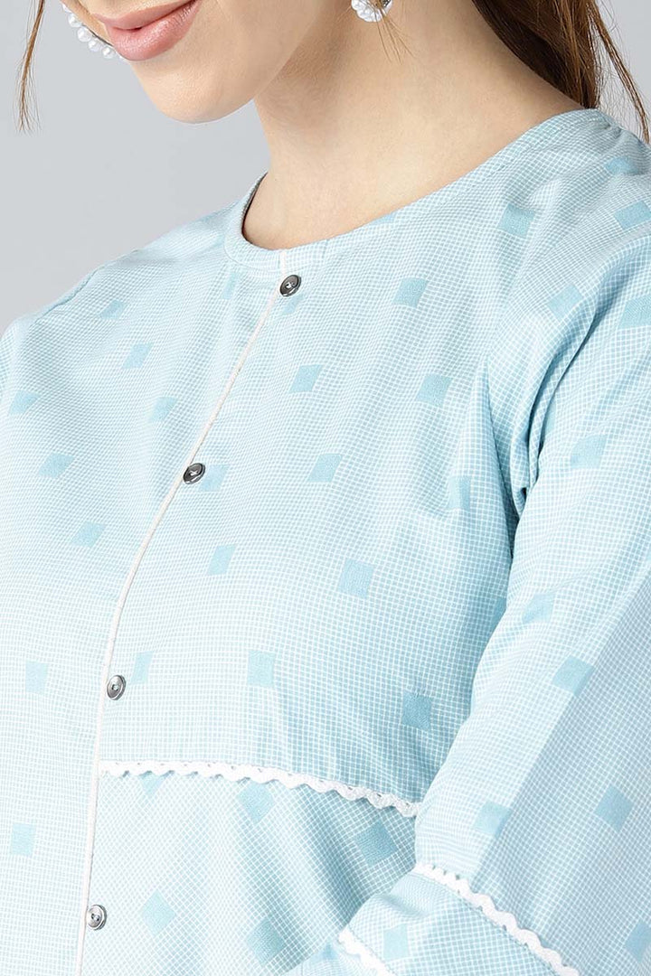 Women Blue Floral Printed Kurta | SHOBITAM