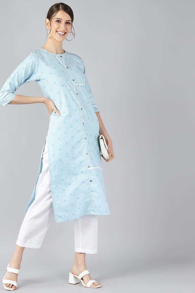 Women Blue Floral Printed Kurta | SHOBITAM