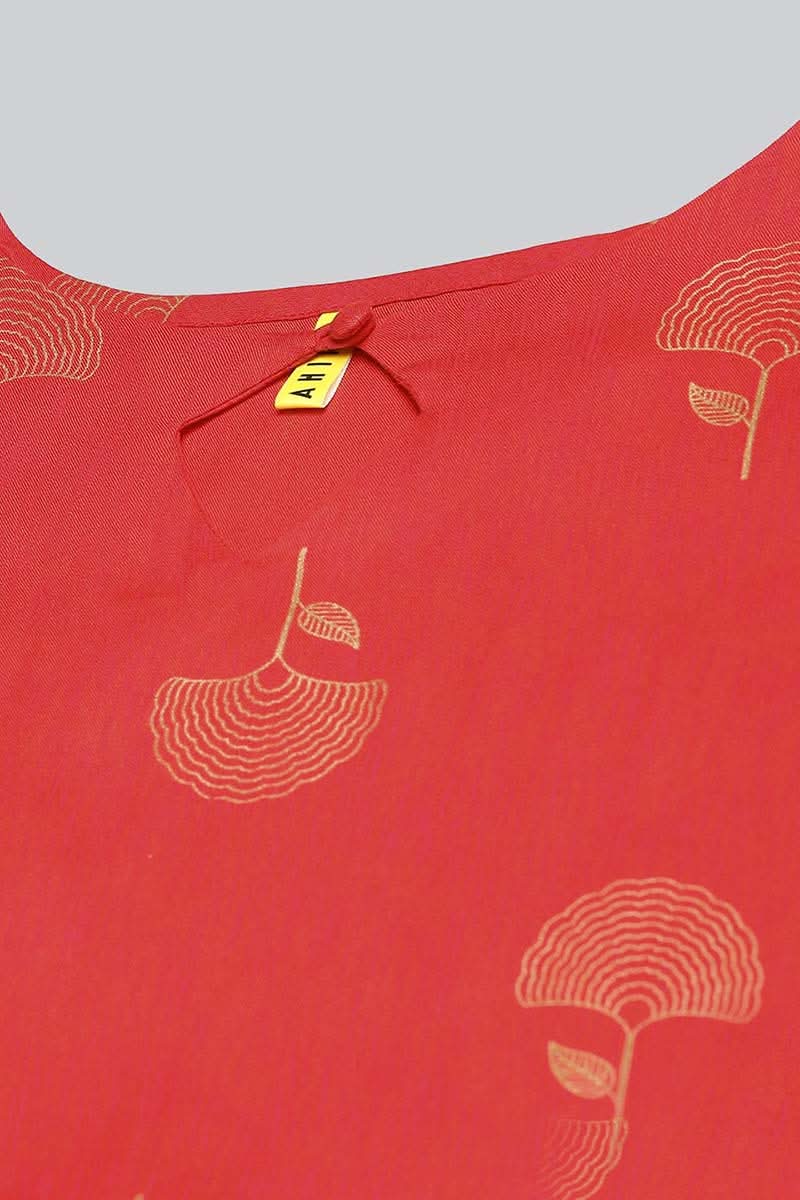 Red Floral Printed Keyhole Neck Kurta  | SHOBITAM