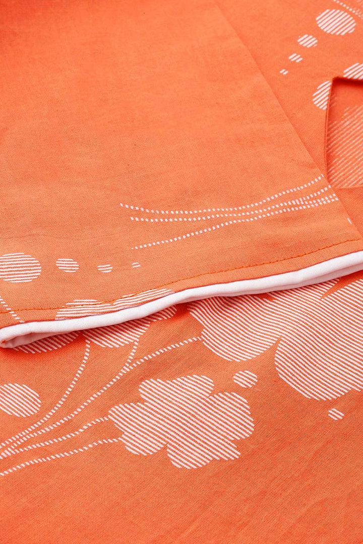 Orange Floral Printed Keyhole Neck Kurta  | SHOBITAM