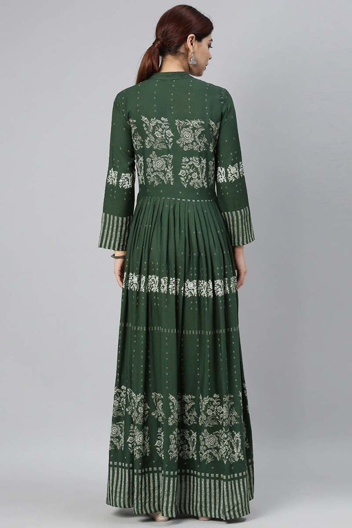 Women Olive Green Floral Printed Kurta | SHOBITAM