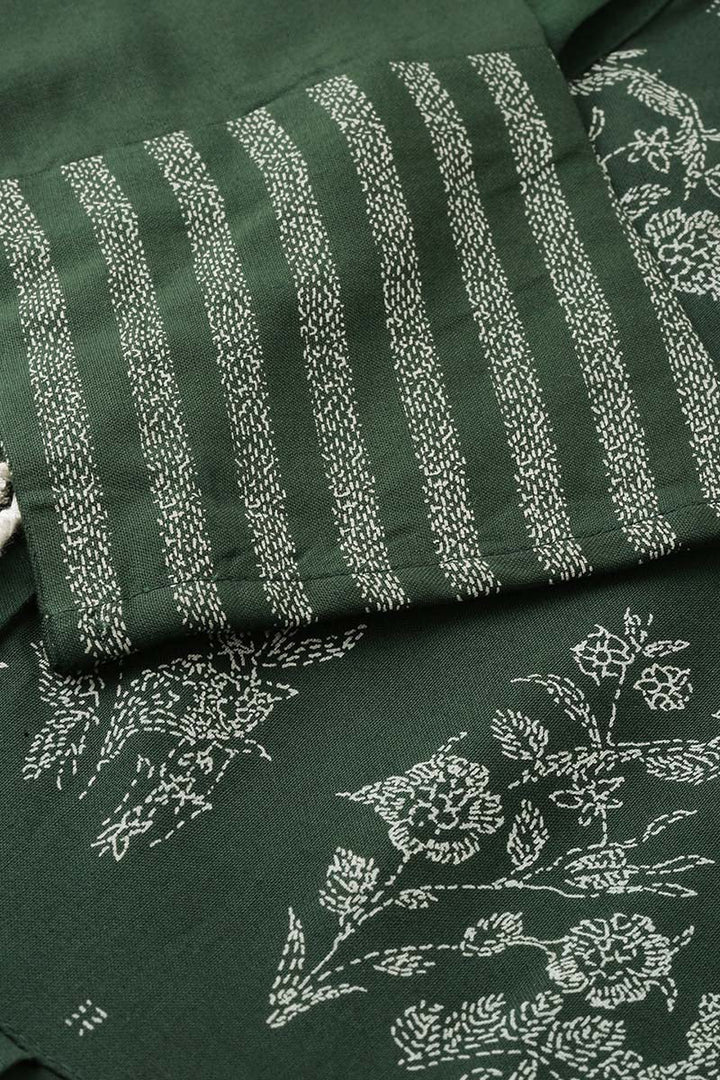 Women Olive Green Floral Printed Kurta | SHOBITAM