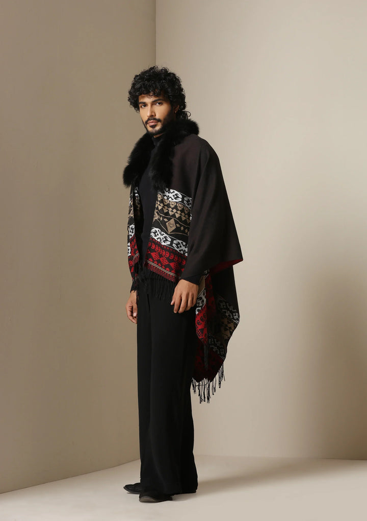 Crimson Luxe Vegan Fur Cape | SHOBITAM