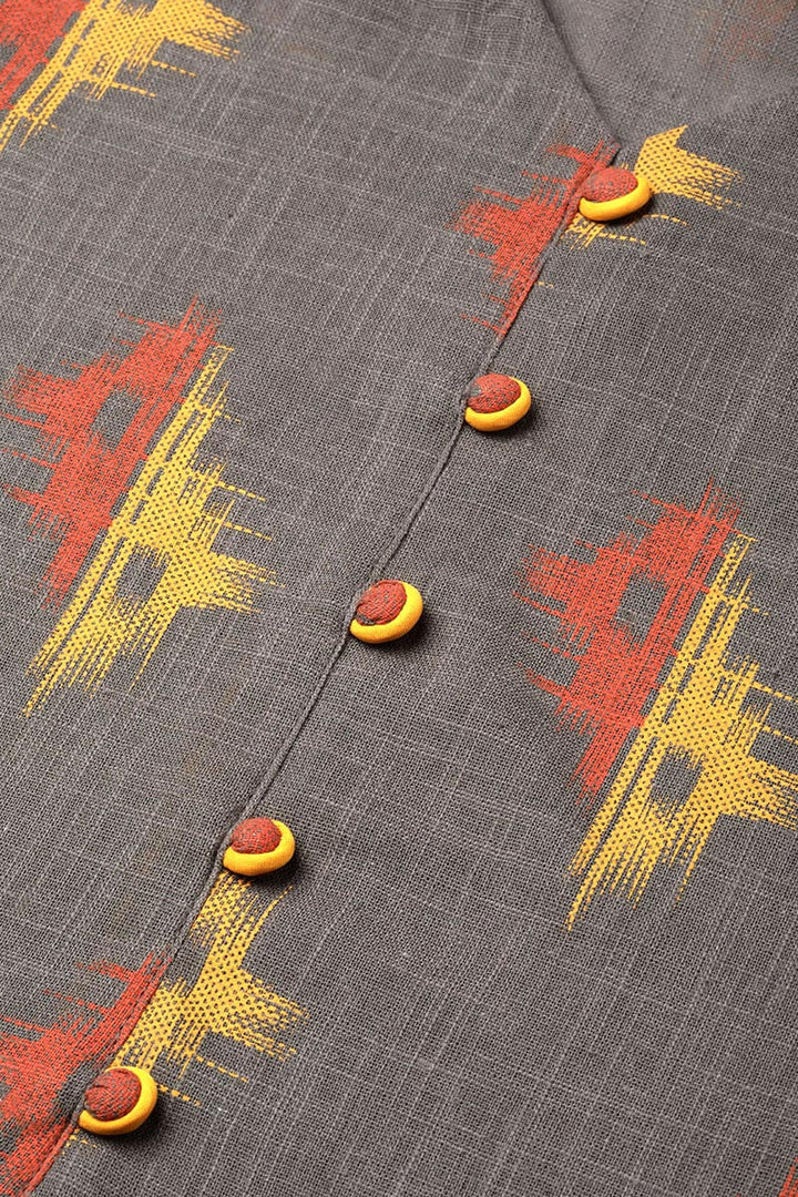 Taupe Cotton Abstract Print Kurta Set | SHOBITAM