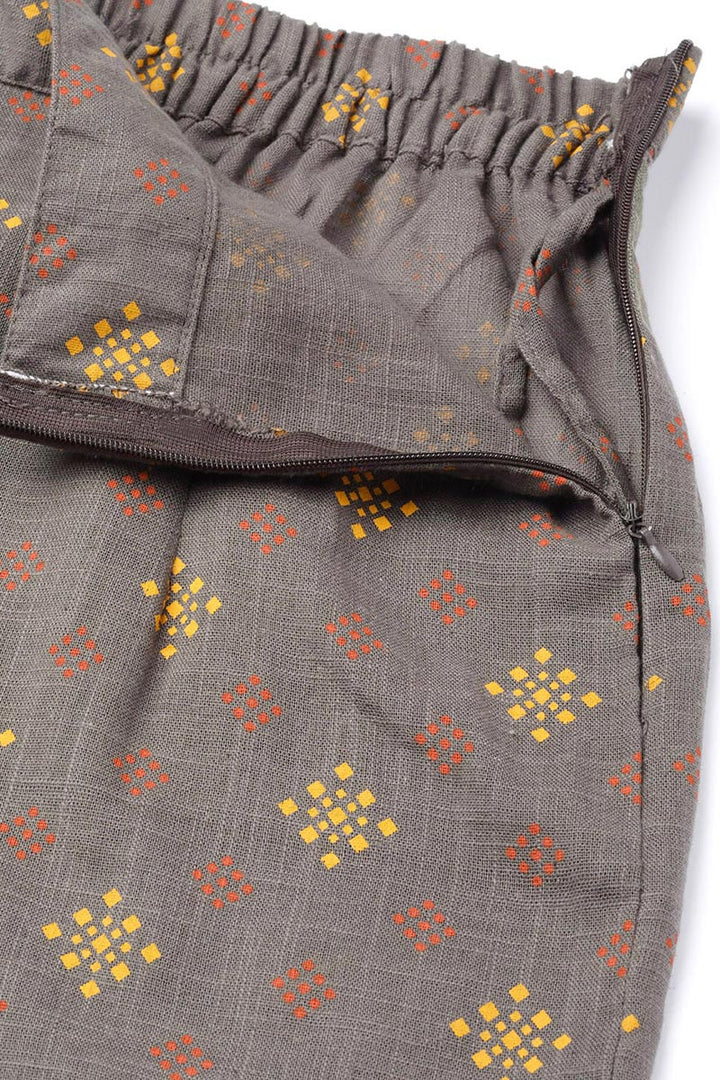 Taupe Cotton Abstract Print Kurta Set | SHOBITAM