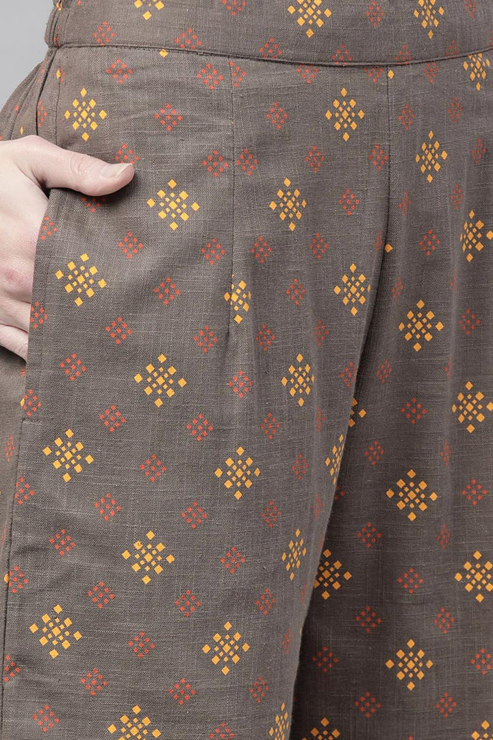 Taupe Cotton Abstract Print Kurta Set | SHOBITAM