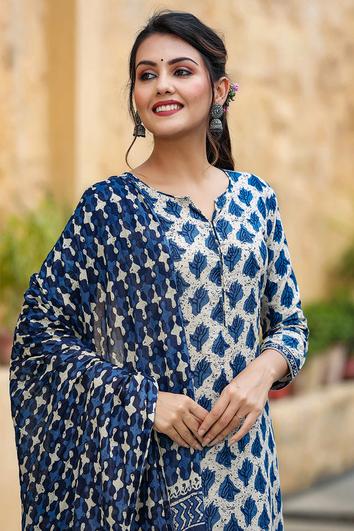 Off White Ethnic Motifs Printed Suit Set | SHOBITAM