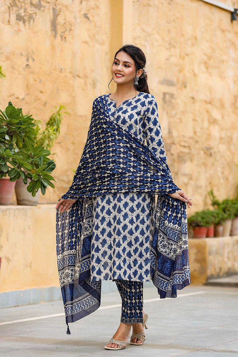 Off White Ethnic Motifs Printed Suit Set | SHOBITAM