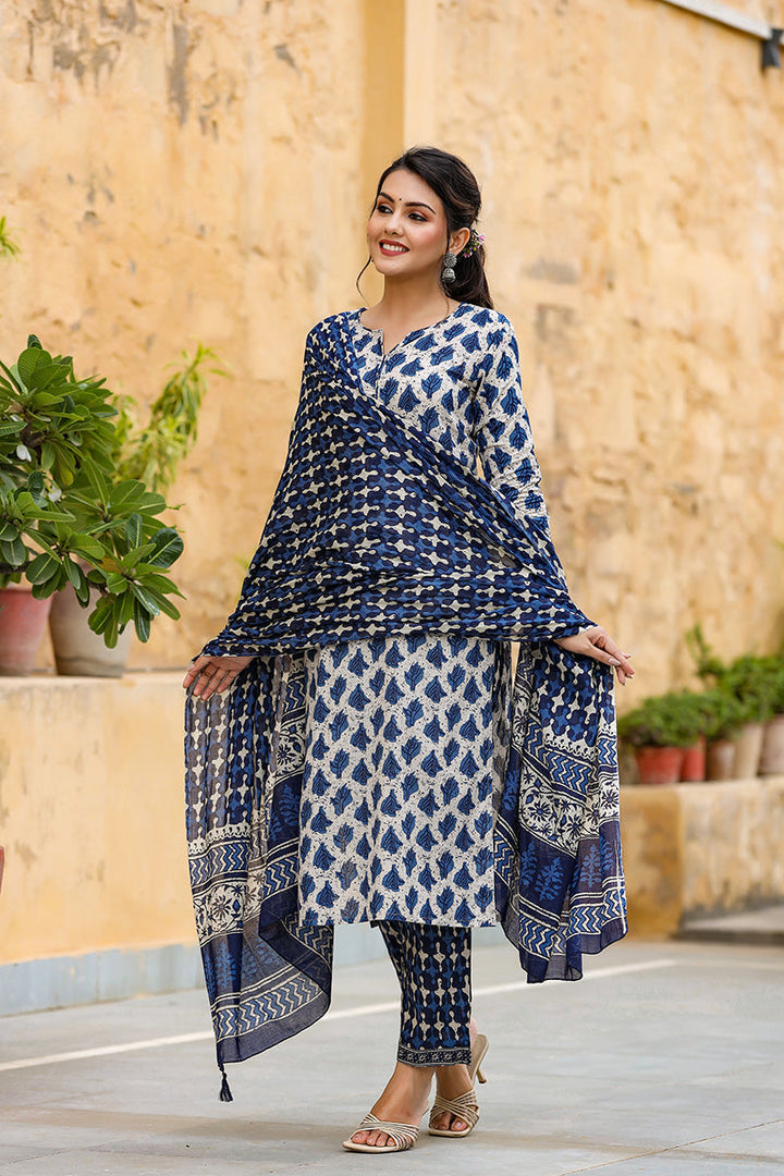 Off White Ethnic Motifs Printed Suit Set | SHOBITAM