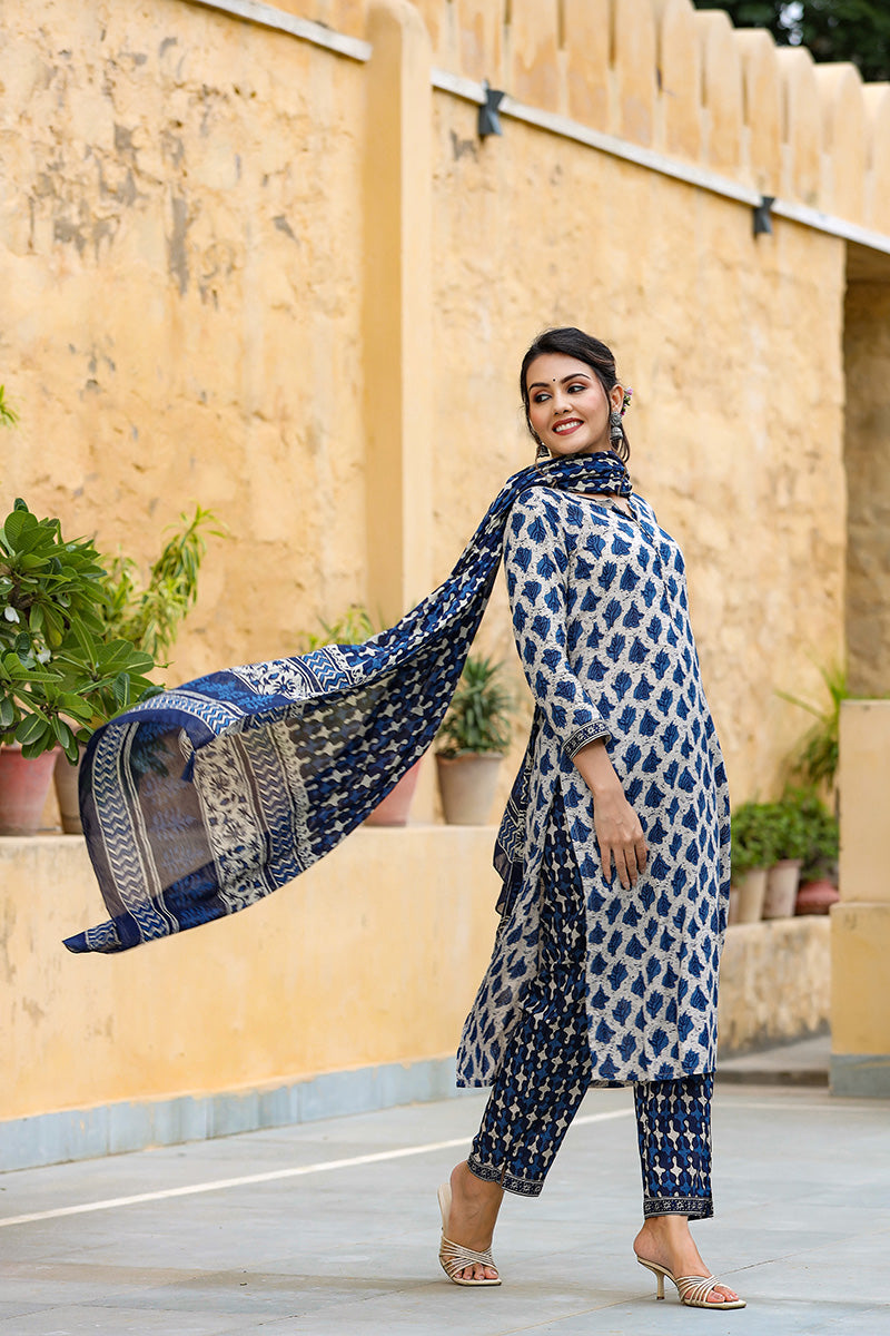 Off White Ethnic Motifs Printed Suit Set | SHOBITAM