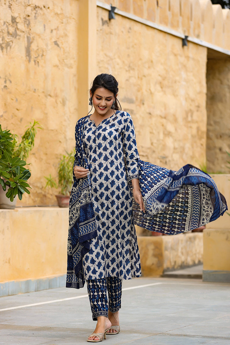 Off White Ethnic Motifs Printed Suit Set | SHOBITAM