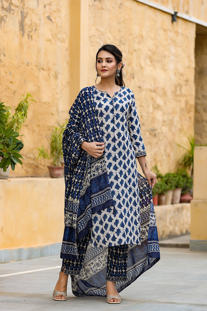 Off White Ethnic Motifs Printed Suit Set | SHOBITAM