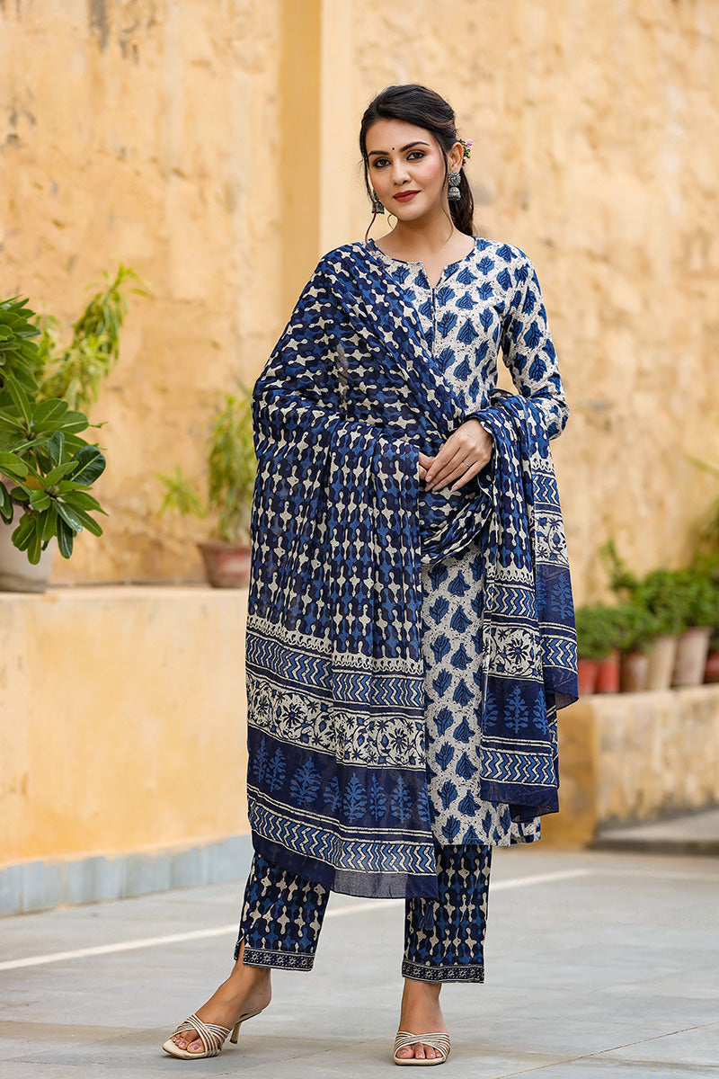 Off White Ethnic Motifs Printed Suit Set | SHOBITAM