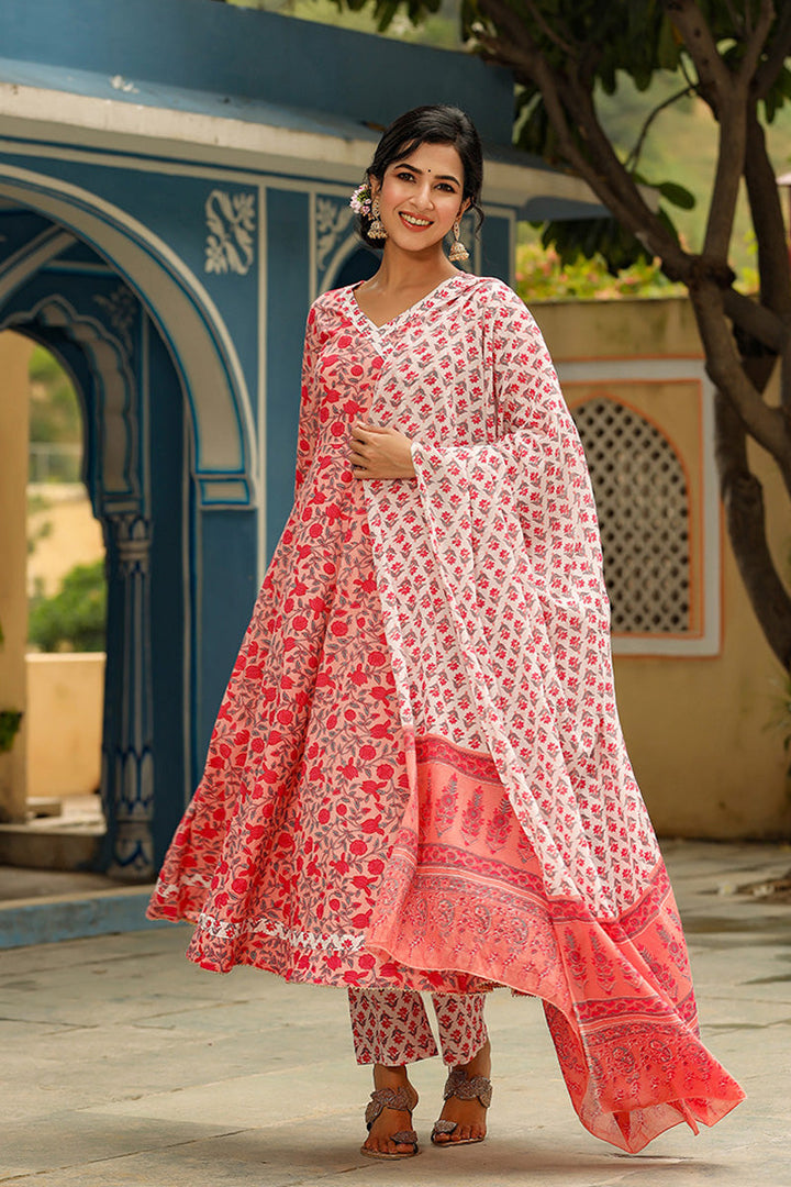 Pink Cotton Anarkali Suit Set | SHOBITAM