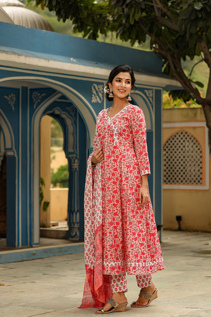 Pink Cotton Anarkali Suit Set | SHOBITAM