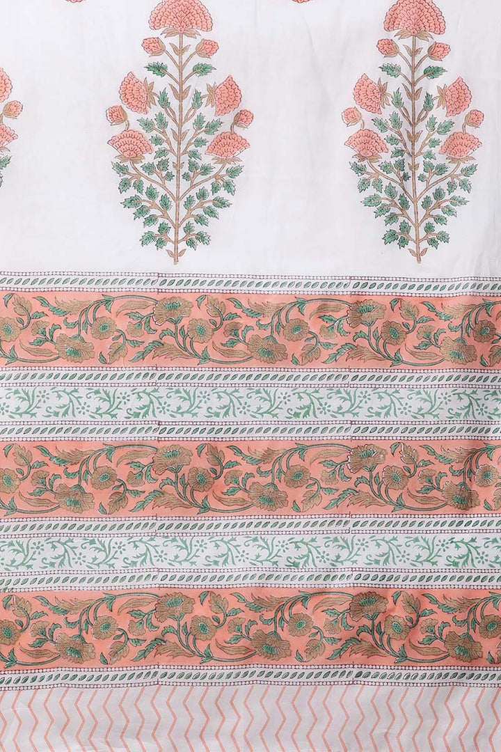 Peach Cotton Ethnic Motifs Printed Straight Suit Set | SHOBITAM