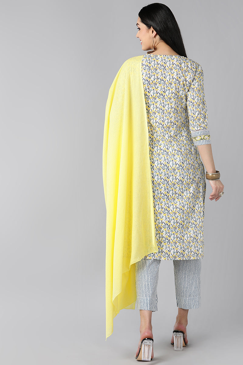 White Navy Blue Pure Cotton Kurta with Trousers Dupatta    | SHOBITAM