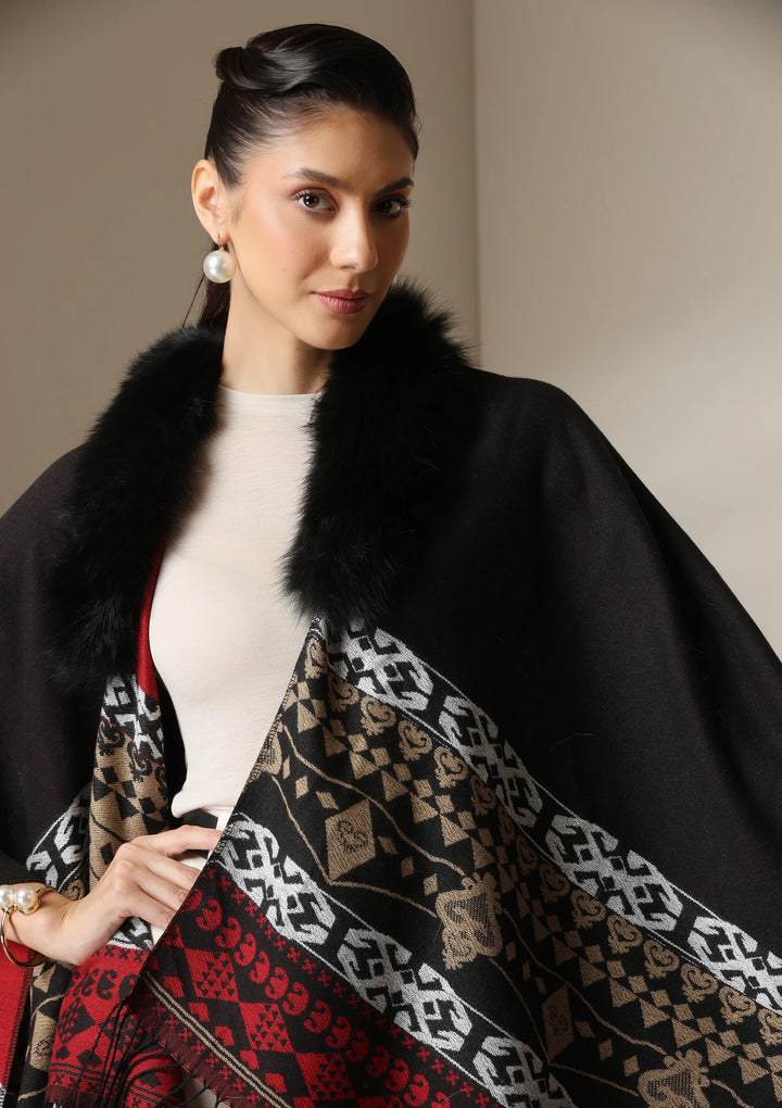 Crimson Luxe Vegan Fur Cape | SHOBITAM