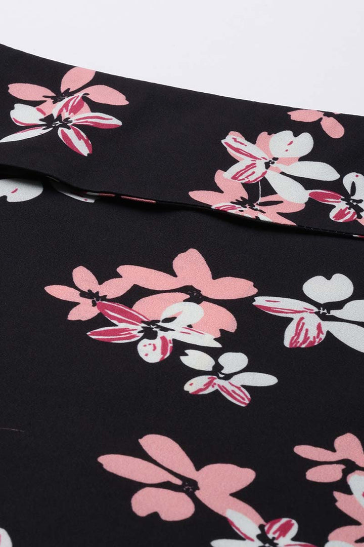 Black Georgette Floral Printed Regular Top   | SHOBITAM