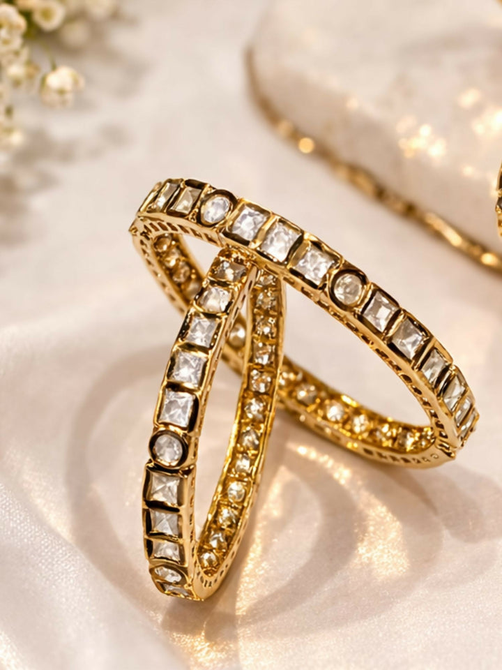 Gold Plated Thin Polki Maisonette Bangles | shobitam