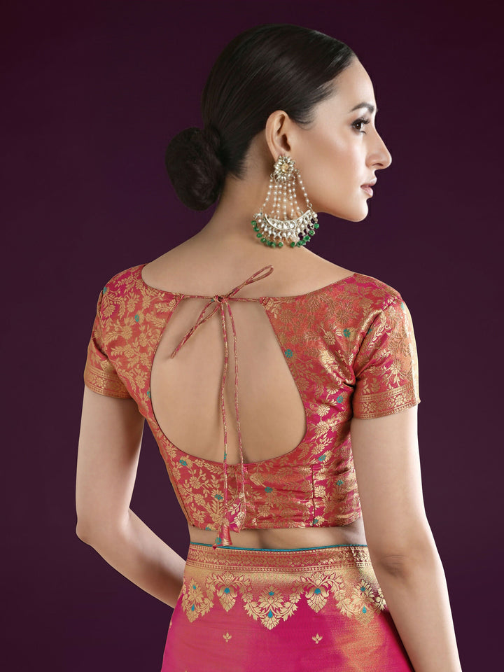 Red Color Paisley Zari Woven Semi Banarasi Tissue Silk Saree  | SHOBITAM